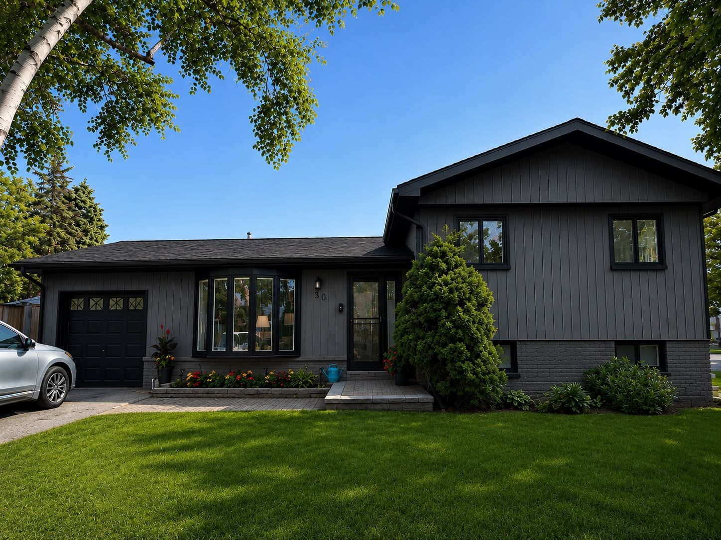 Exterior house painting after photo — modern grey siding repaint, GTA